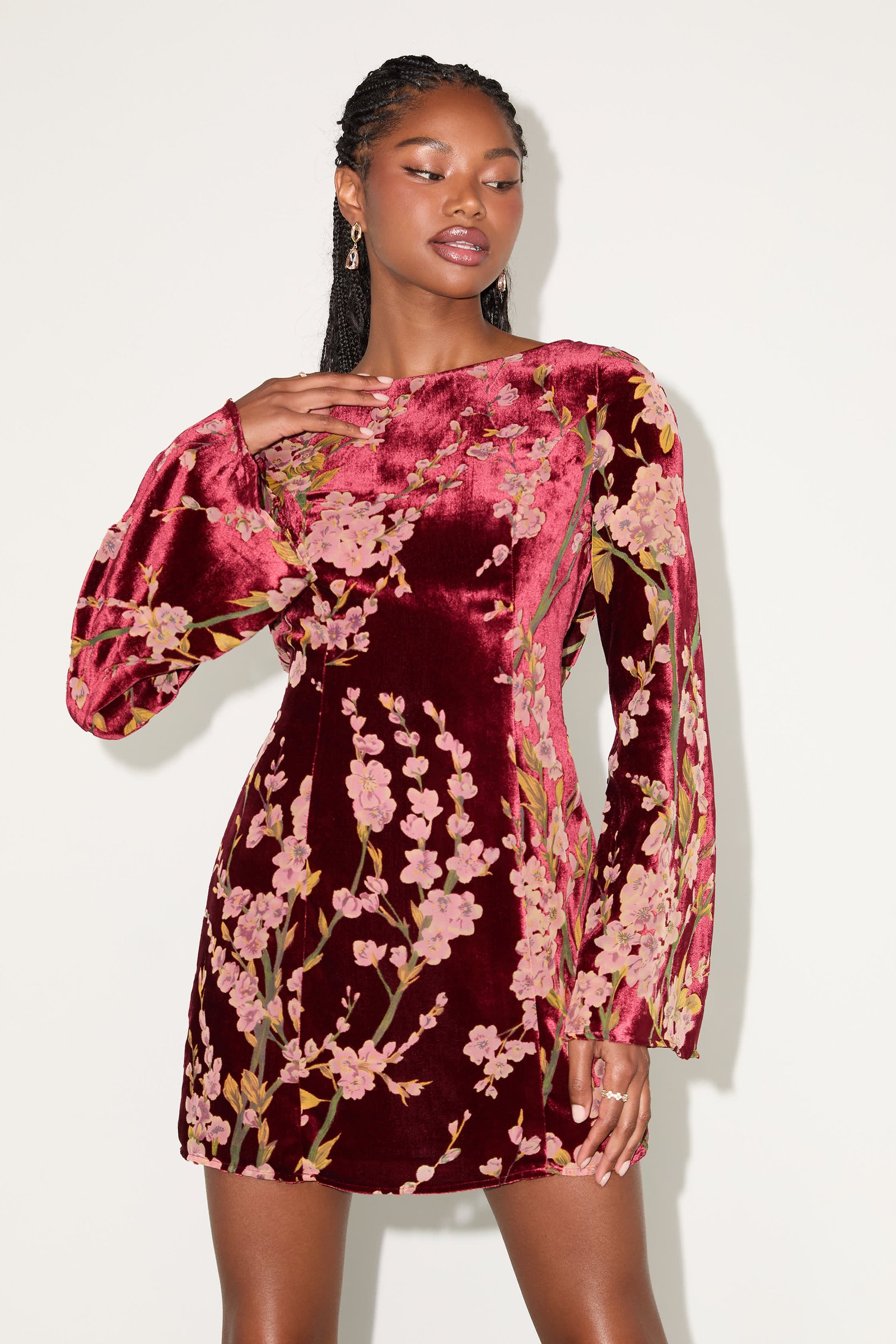Charismatic Influence Red Burnout Velvet Cowl Back Mini Dress — view 3