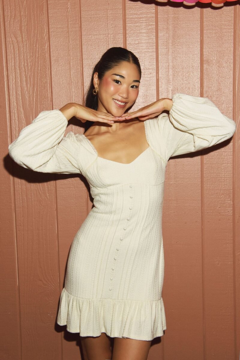 Coveted Sweetness Cream Pointelle Knit Long Sleeve Mini Dress — view 1