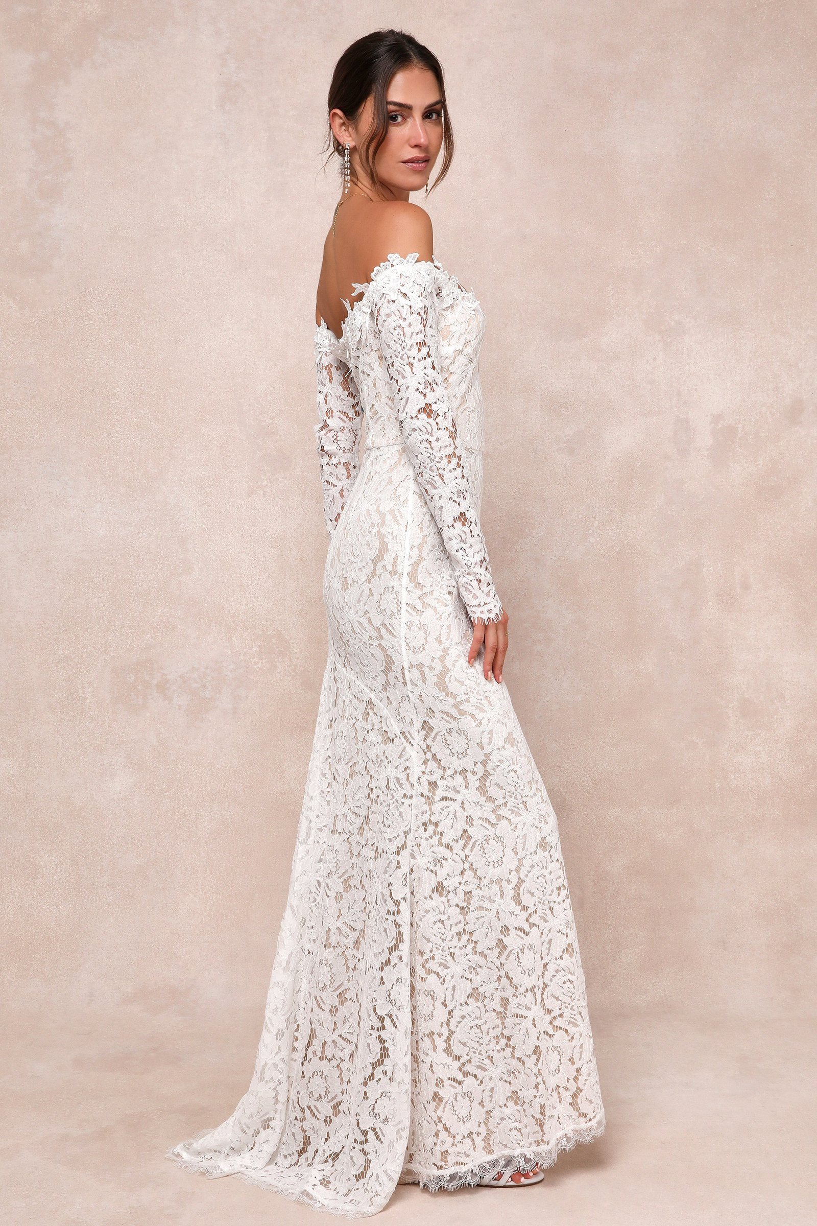 Romance Dreamer White Lace Off-the-Shoulder Maxi Dress — view 3