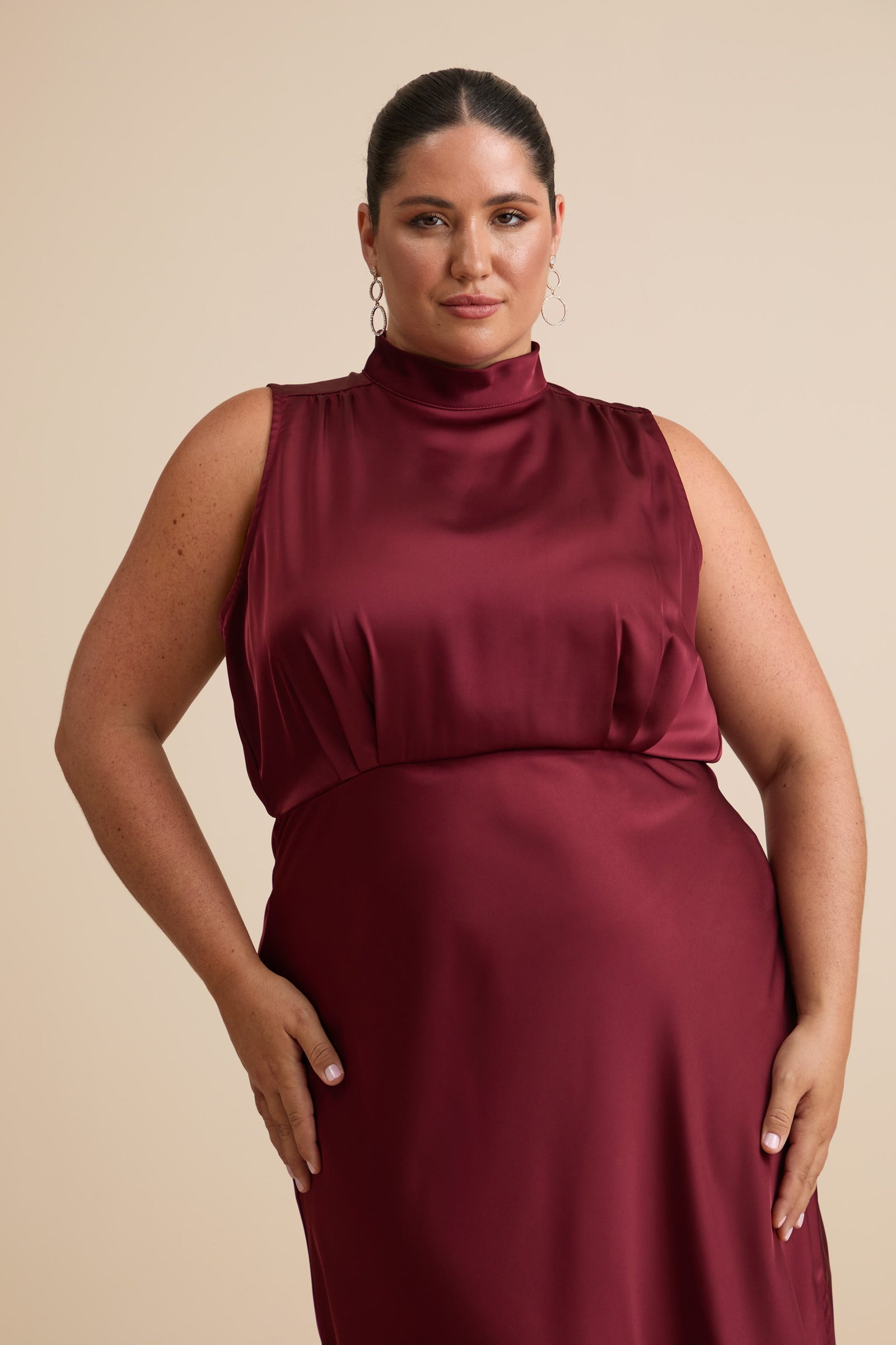 Classic Elegance Wine Satin Maxi Dress — view 6