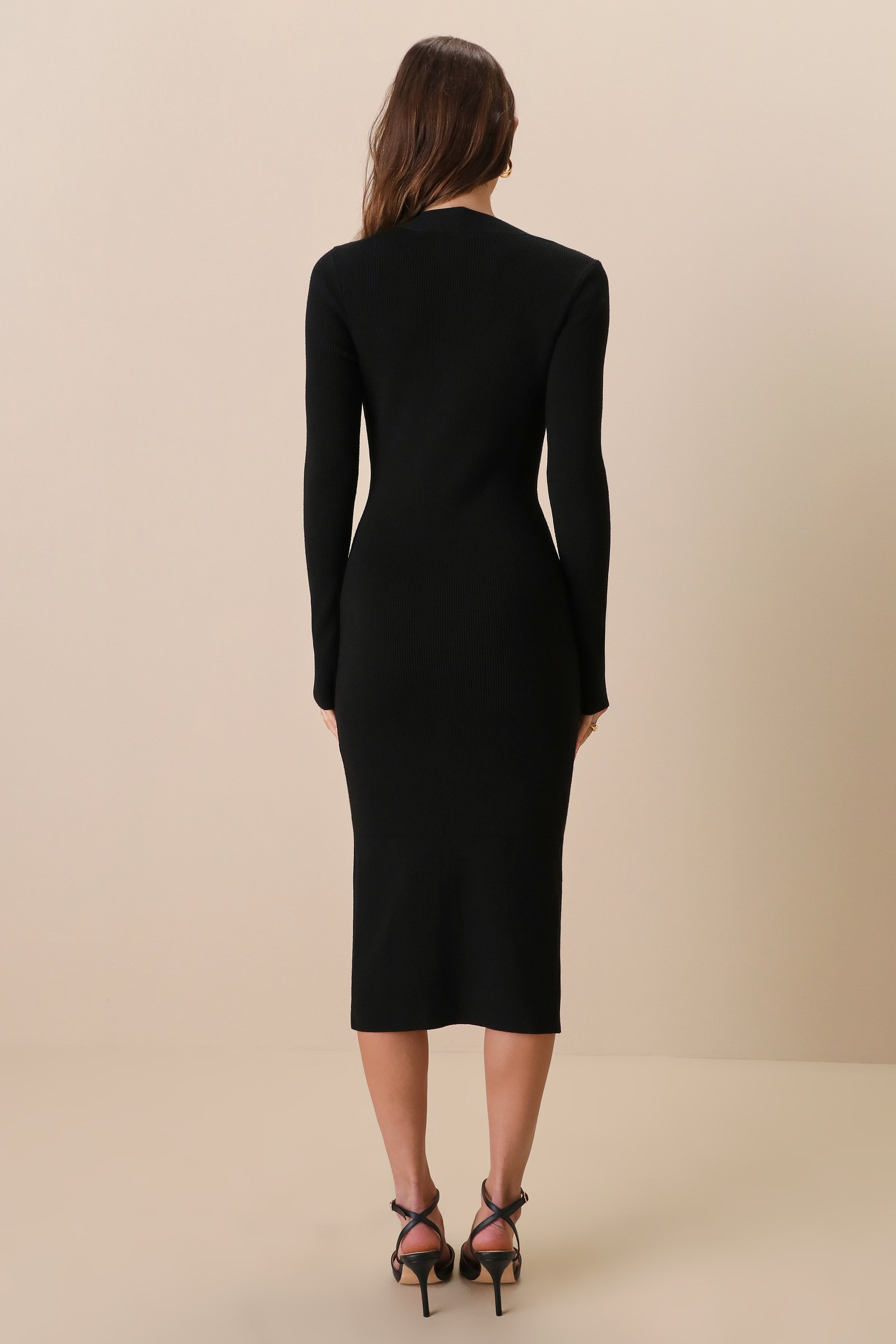 Adoring Me Black Long Sleeve Ribbed Knit Midi Dress — view 3