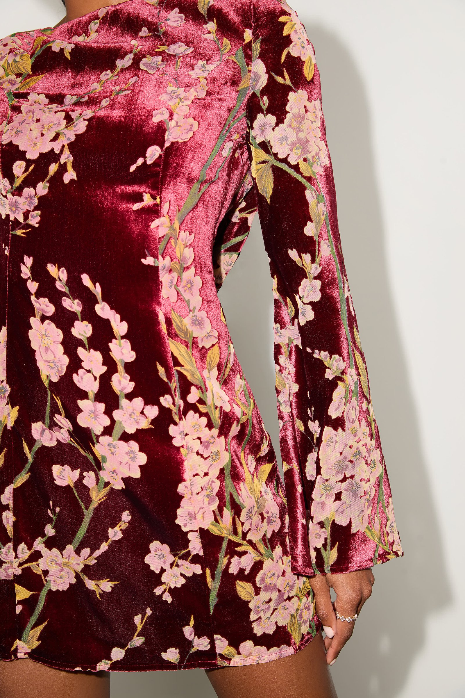 Charismatic Influence Red Burnout Velvet Cowl Back Mini Dress — view 2