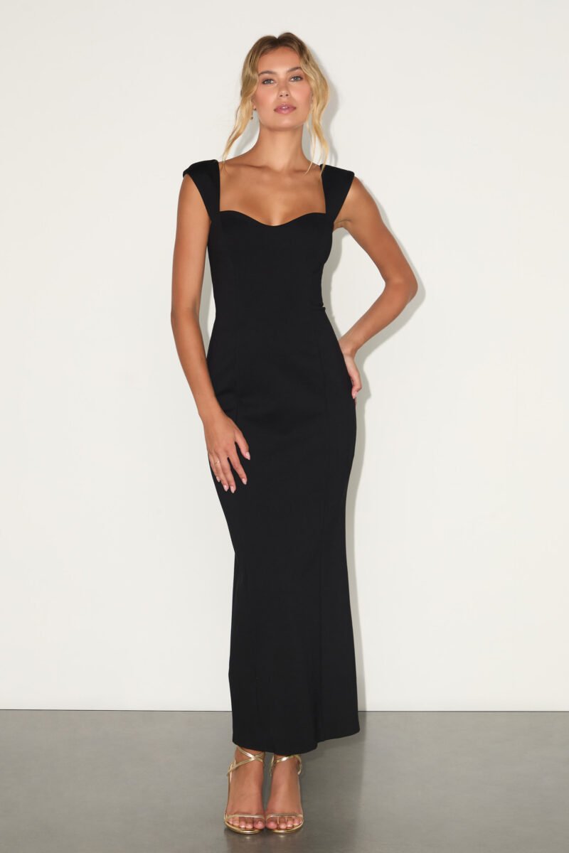 Samai Black Cap Sleeve Bodycon Midi Dress — view 1
