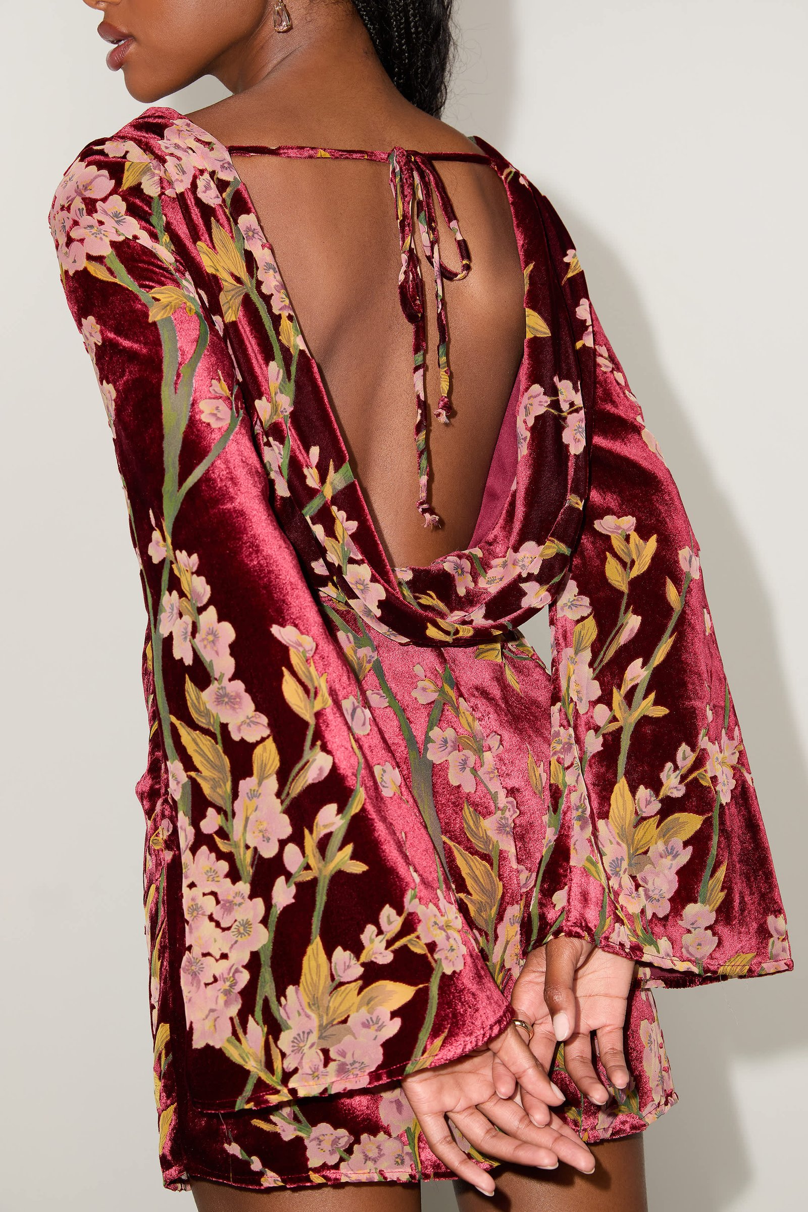 Charismatic Influence Red Burnout Velvet Cowl Back Mini Dress — view 5