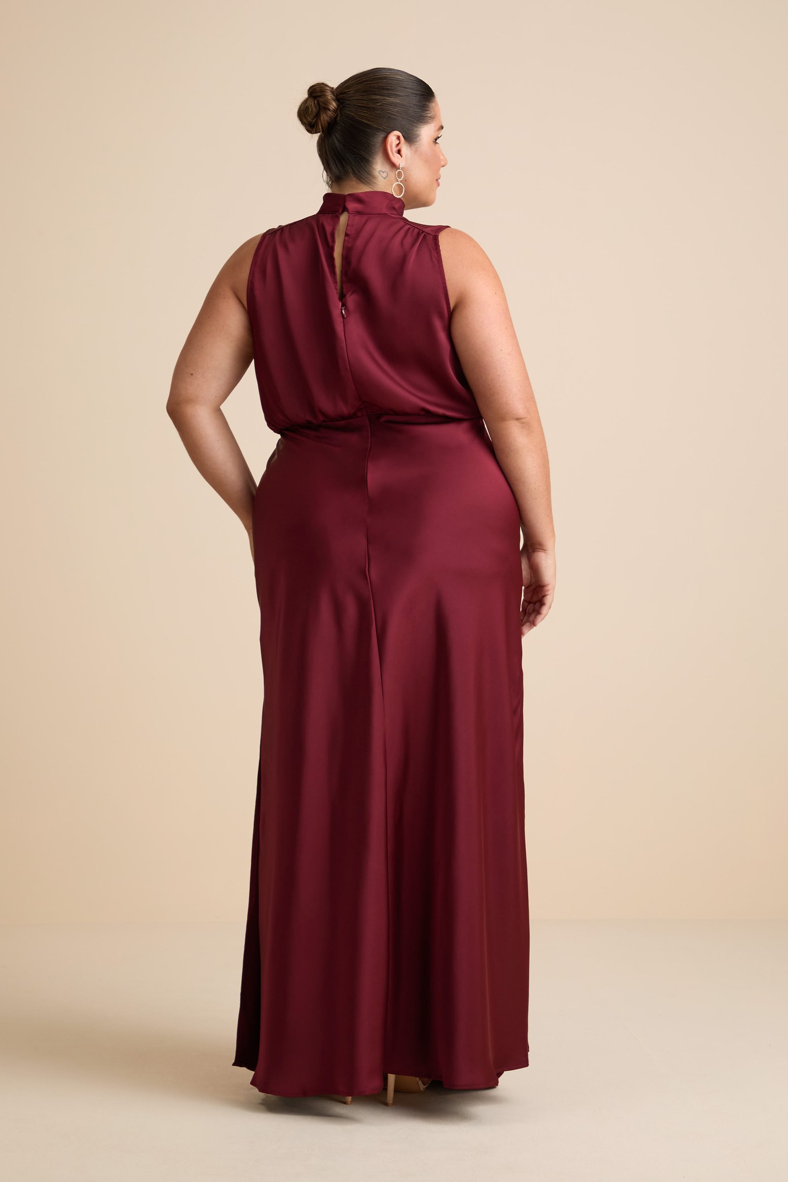 Classic Elegance Wine Satin Maxi Dress — view 7