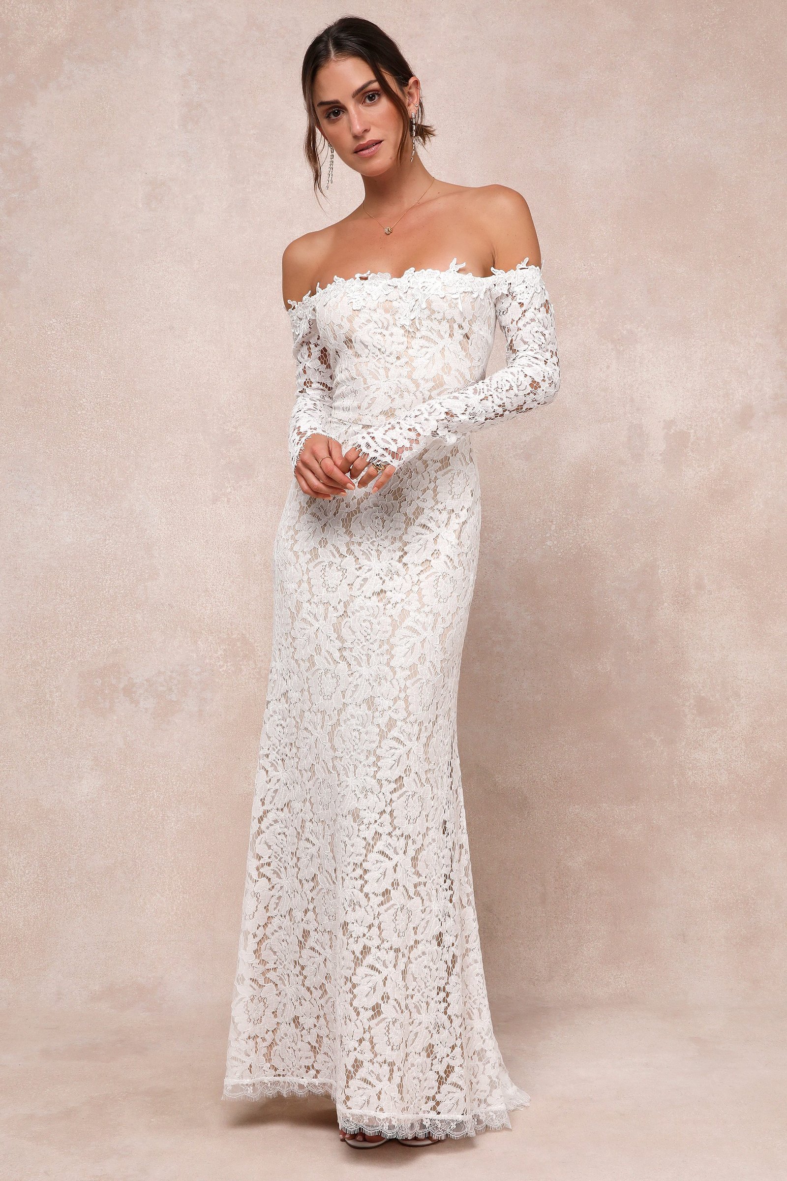 Romance Dreamer White Lace Off-the-Shoulder Maxi Dress — view 1